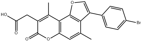 2-[3-(4-bromophenyl)-4,9-dimethyl-7-oxofuro[2,3-f]chromen-8-yl]acetic acid Struktur