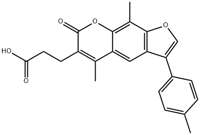 3-[5,9-dimethyl-3-(4-methylphenyl)-7-oxofuro[3,2-g]chromen-6-yl]propanoic acid Struktur