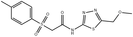 N-[5-(methoxymethyl)-1,3,4-thiadiazol-2-yl]-2-(4-methylphenyl)sulfonylacetamide Struktur