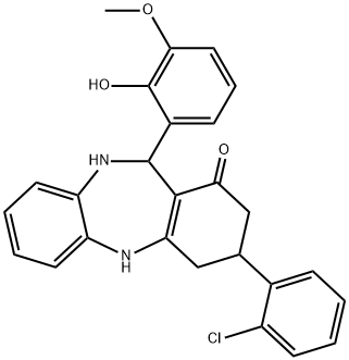 9-(2-chlorophenyl)-6-(2-hydroxy-3-methoxyphenyl)-5,6,8,9,10,11-hexahydrobenzo[b][1,4]benzodiazepin-7-one Struktur