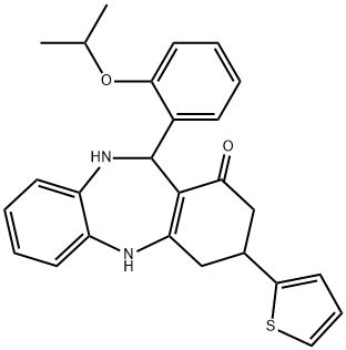 6-(2-propan-2-yloxyphenyl)-9-thiophen-2-yl-5,6,8,9,10,11-hexahydrobenzo[b][1,4]benzodiazepin-7-one Struktur