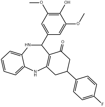 9-(4-fluorophenyl)-6-(4-hydroxy-3,5-dimethoxyphenyl)-5,6,8,9,10,11-hexahydrobenzo[b][1,4]benzodiazepin-7-one Struktur