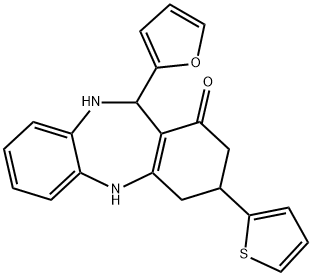 6-(furan-2-yl)-9-thiophen-2-yl-5,6,8,9,10,11-hexahydrobenzo[b][1,4]benzodiazepin-7-one Struktur