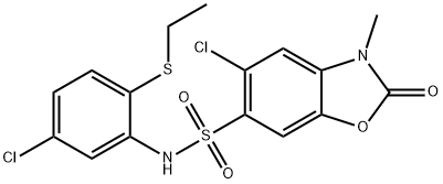 5-chloro-N-(5-chloro-2-ethylsulfanylphenyl)-3-methyl-2-oxo-1,3-benzoxazole-6-sulfonamide Struktur