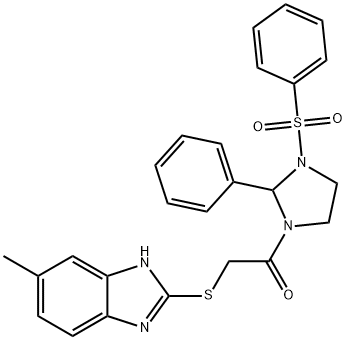 1-[3-(benzenesulfonyl)-2-phenylimidazolidin-1-yl]-2-[(6-methyl-1H-benzimidazol-2-yl)sulfanyl]ethanone Struktur