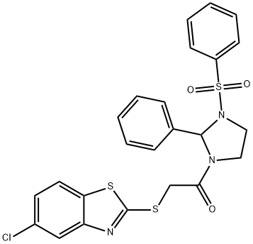 1-[3-(benzenesulfonyl)-2-phenylimidazolidin-1-yl]-2-[(5-chloro-1,3-benzothiazol-2-yl)sulfanyl]ethanone Struktur