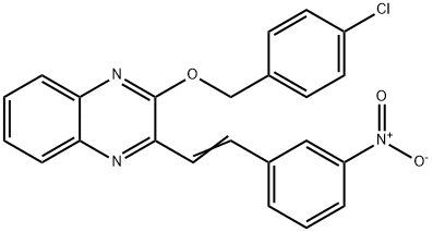 2-[(4-chlorophenyl)methoxy]-3-[(E)-2-(3-nitrophenyl)ethenyl]quinoxaline Struktur