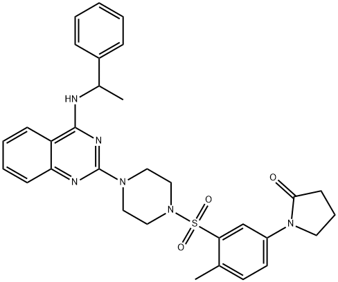 1-[4-methyl-3-[4-[4-(1-phenylethylamino)quinazolin-2-yl]piperazin-1-yl]sulfonylphenyl]pyrrolidin-2-one Struktur