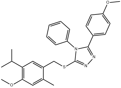 3-[(4-methoxy-2-methyl-5-propan-2-ylphenyl)methylsulfanyl]-5-(4-methoxyphenyl)-4-phenyl-1,2,4-triazole Struktur