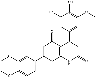 4-(3-bromo-4-hydroxy-5-methoxyphenyl)-7-(3,4-dimethoxyphenyl)-1,3,4,6,7,8-hexahydroquinoline-2,5-dione Struktur