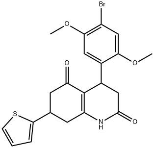 4-(4-bromo-2,5-dimethoxyphenyl)-7-thiophen-2-yl-1,3,4,6,7,8-hexahydroquinoline-2,5-dione Struktur