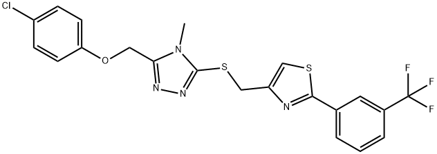 4-[[5-[(4-chlorophenoxy)methyl]-4-methyl-1,2,4-triazol-3-yl]sulfanylmethyl]-2-[3-(trifluoromethyl)phenyl]-1,3-thiazole Struktur