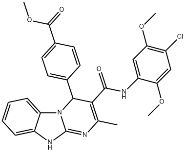 methyl 4-[3-[(4-chloro-2,5-dimethoxyphenyl)carbamoyl]-2-methyl-1,4-dihydropyrimido[1,2-a]benzimidazol-4-yl]benzoate Struktur