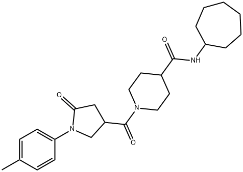 N-cycloheptyl-1-[1-(4-methylphenyl)-5-oxopyrrolidine-3-carbonyl]piperidine-4-carboxamide Struktur