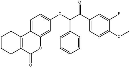 3-[2-(3-fluoro-4-methoxyphenyl)-2-oxo-1-phenylethoxy]-7,8,9,10-tetrahydrobenzo[c]chromen-6-one Struktur