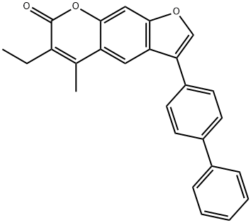 6-ethyl-5-methyl-3-(4-phenylphenyl)furo[3,2-g]chromen-7-one Struktur