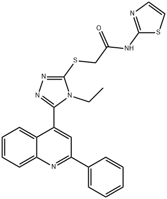 2-[[4-ethyl-5-(2-phenylquinolin-4-yl)-1,2,4-triazol-3-yl]sulfanyl]-N-(1,3-thiazol-2-yl)acetamide Struktur