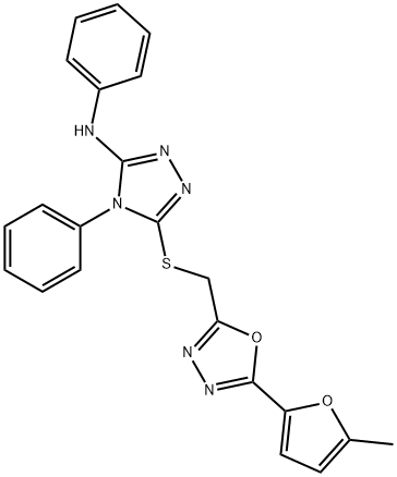 5-[[5-(5-methylfuran-2-yl)-1,3,4-oxadiazol-2-yl]methylsulfanyl]-N,4-diphenyl-1,2,4-triazol-3-amine Struktur