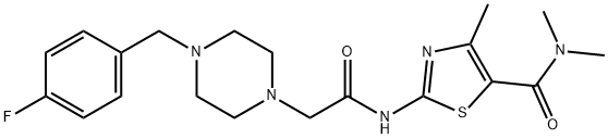 2-[[2-[4-[(4-fluorophenyl)methyl]piperazin-1-yl]acetyl]amino]-N,N,4-trimethyl-1,3-thiazole-5-carboxamide Struktur