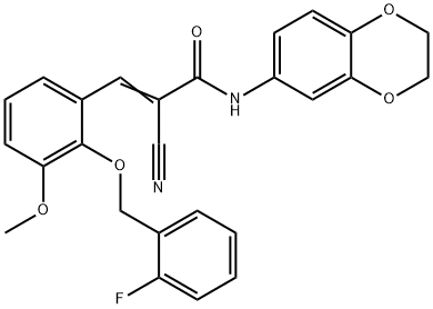 (E)-2-cyano-N-(2,3-dihydro-1,4-benzodioxin-6-yl)-3-[2-[(2-fluorophenyl)methoxy]-3-methoxyphenyl]prop-2-enamide Struktur