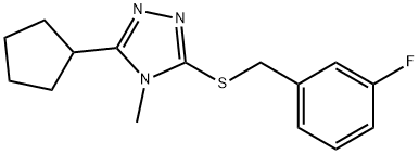 3-cyclopentyl-5-[(3-fluorophenyl)methylsulfanyl]-4-methyl-1,2,4-triazole Struktur