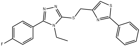 4-[[4-ethyl-5-(4-fluorophenyl)-1,2,4-triazol-3-yl]sulfanylmethyl]-2-phenyl-1,3-thiazole Struktur