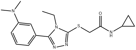 N-cyclopropyl-2-[[5-[3-(dimethylamino)phenyl]-4-ethyl-1,2,4-triazol-3-yl]sulfanyl]acetamide Struktur