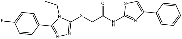 2-[[4-ethyl-5-(4-fluorophenyl)-1,2,4-triazol-3-yl]sulfanyl]-N-(4-phenyl-1,3-thiazol-2-yl)acetamide Struktur