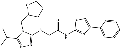 2-[[4-(oxolan-2-ylmethyl)-5-propan-2-yl-1,2,4-triazol-3-yl]sulfanyl]-N-(4-phenyl-1,3-thiazol-2-yl)acetamide Struktur