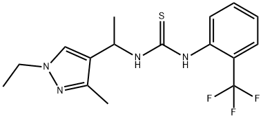 1-[1-(1-ethyl-3-methylpyrazol-4-yl)ethyl]-3-[2-(trifluoromethyl)phenyl]thiourea Struktur