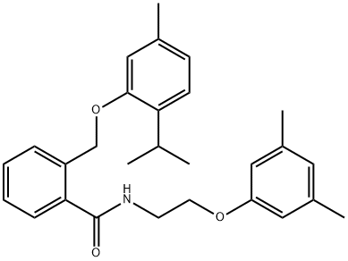 N-[2-(3,5-dimethylphenoxy)ethyl]-2-[(5-methyl-2-propan-2-ylphenoxy)methyl]benzamide Struktur