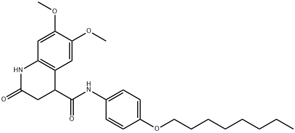 6,7-dimethoxy-N-(4-octoxyphenyl)-2-oxo-3,4-dihydro-1H-quinoline-4-carboxamide Struktur