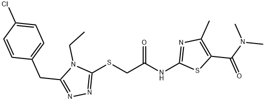 2-[[2-[[5-[(4-chlorophenyl)methyl]-4-ethyl-1,2,4-triazol-3-yl]sulfanyl]acetyl]amino]-N,N,4-trimethyl-1,3-thiazole-5-carboxamide Struktur