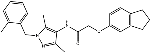 2-(2,3-dihydro-1H-inden-5-yloxy)-N-[3,5-dimethyl-1-[(2-methylphenyl)methyl]pyrazol-4-yl]acetamide Struktur