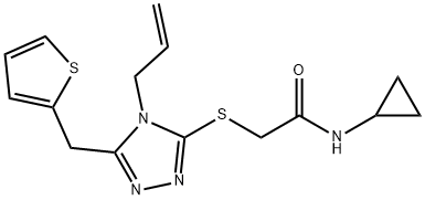 N-cyclopropyl-2-[[4-prop-2-enyl-5-(thiophen-2-ylmethyl)-1,2,4-triazol-3-yl]sulfanyl]acetamide Struktur