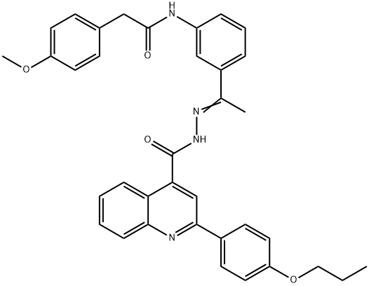 N-[(E)-1-[3-[[2-(4-methoxyphenyl)acetyl]amino]phenyl]ethylideneamino]-2-(4-propoxyphenyl)quinoline-4-carboxamide Struktur