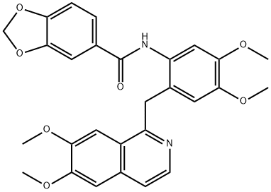 N-[2-[(6,7-dimethoxyisoquinolin-1-yl)methyl]-4,5-dimethoxyphenyl]-1,3-benzodioxole-5-carboxamide Struktur