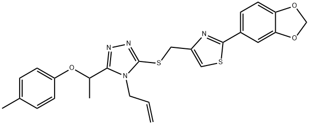 2-(1,3-benzodioxol-5-yl)-4-[[5-[1-(4-methylphenoxy)ethyl]-4-prop-2-enyl-1,2,4-triazol-3-yl]sulfanylmethyl]-1,3-thiazole Struktur