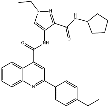 N-[3-(cyclopentylcarbamoyl)-1-ethylpyrazol-4-yl]-2-(4-ethylphenyl)quinoline-4-carboxamide Struktur