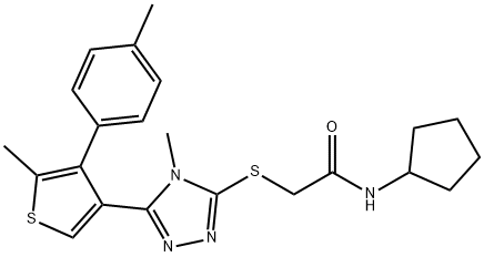 N-cyclopentyl-2-[[4-methyl-5-[5-methyl-4-(4-methylphenyl)thiophen-3-yl]-1,2,4-triazol-3-yl]sulfanyl]acetamide Struktur