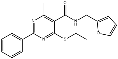 4-ethylsulfanyl-N-(furan-2-ylmethyl)-6-methyl-2-phenylpyrimidine-5-carboxamide Struktur