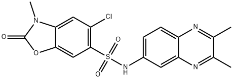 5-chloro-N-(2,3-dimethylquinoxalin-6-yl)-3-methyl-2-oxo-1,3-benzoxazole-6-sulfonamide Struktur