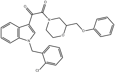 1-[1-[(2-chlorophenyl)methyl]indol-3-yl]-2-[2-(phenoxymethyl)morpholin-4-yl]ethane-1,2-dione Struktur