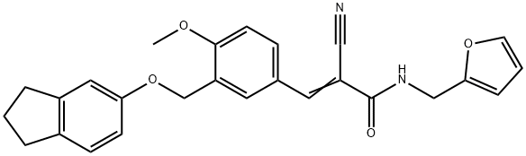 (E)-2-cyano-3-[3-(2,3-dihydro-1H-inden-5-yloxymethyl)-4-methoxyphenyl]-N-(furan-2-ylmethyl)prop-2-enamide Struktur