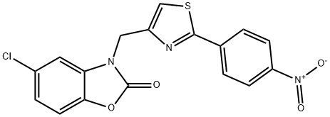 5-chloro-3-[[2-(4-nitrophenyl)-1,3-thiazol-4-yl]methyl]-1,3-benzoxazol-2-one Struktur