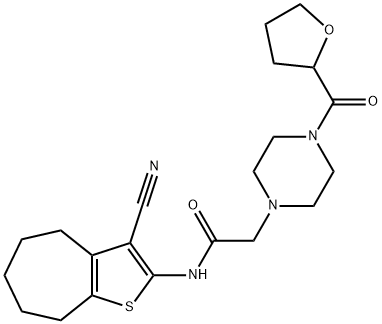 N-(3-cyano-5,6,7,8-tetrahydro-4H-cyclohepta[b]thiophen-2-yl)-2-[4-(oxolane-2-carbonyl)piperazin-1-yl]acetamide Struktur