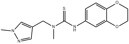 3-(2,3-dihydro-1,4-benzodioxin-6-yl)-1-methyl-1-[(1-methylpyrazol-4-yl)methyl]thiourea Struktur