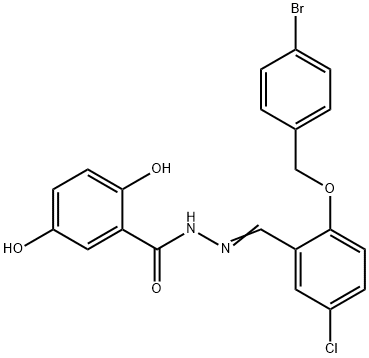 N-[(E)-[2-[(4-bromophenyl)methoxy]-5-chlorophenyl]methylideneamino]-2,5-dihydroxybenzamide Struktur