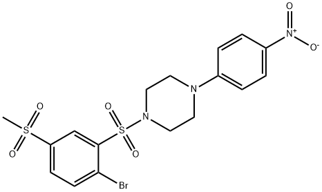 1-(2-bromo-5-methylsulfonylphenyl)sulfonyl-4-(4-nitrophenyl)piperazine Struktur