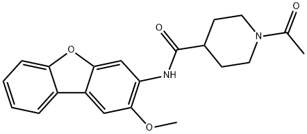 1-acetyl-N-(2-methoxydibenzofuran-3-yl)piperidine-4-carboxamide Struktur